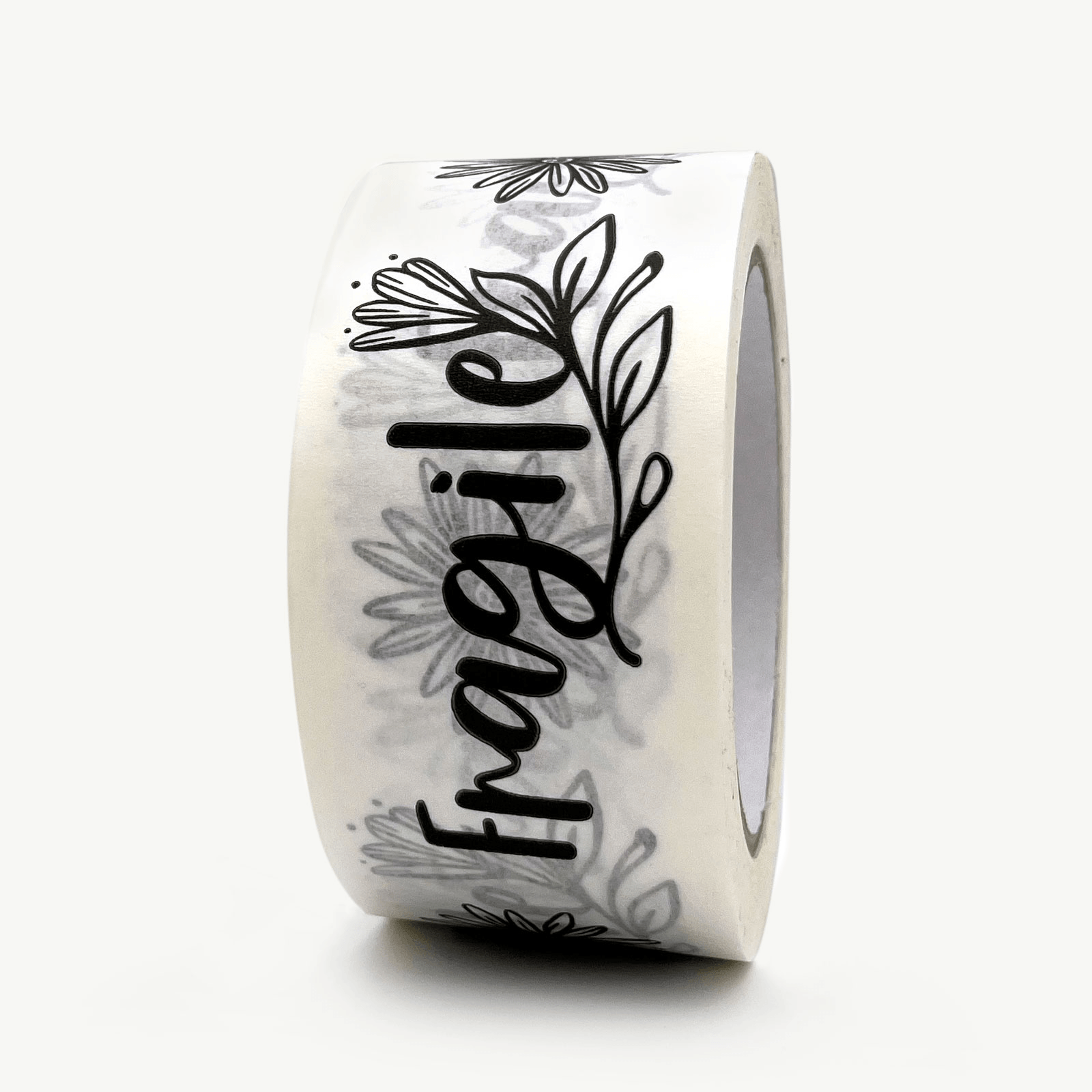 White Fragile Floral Paper Packing Tape, 50mm x 50m