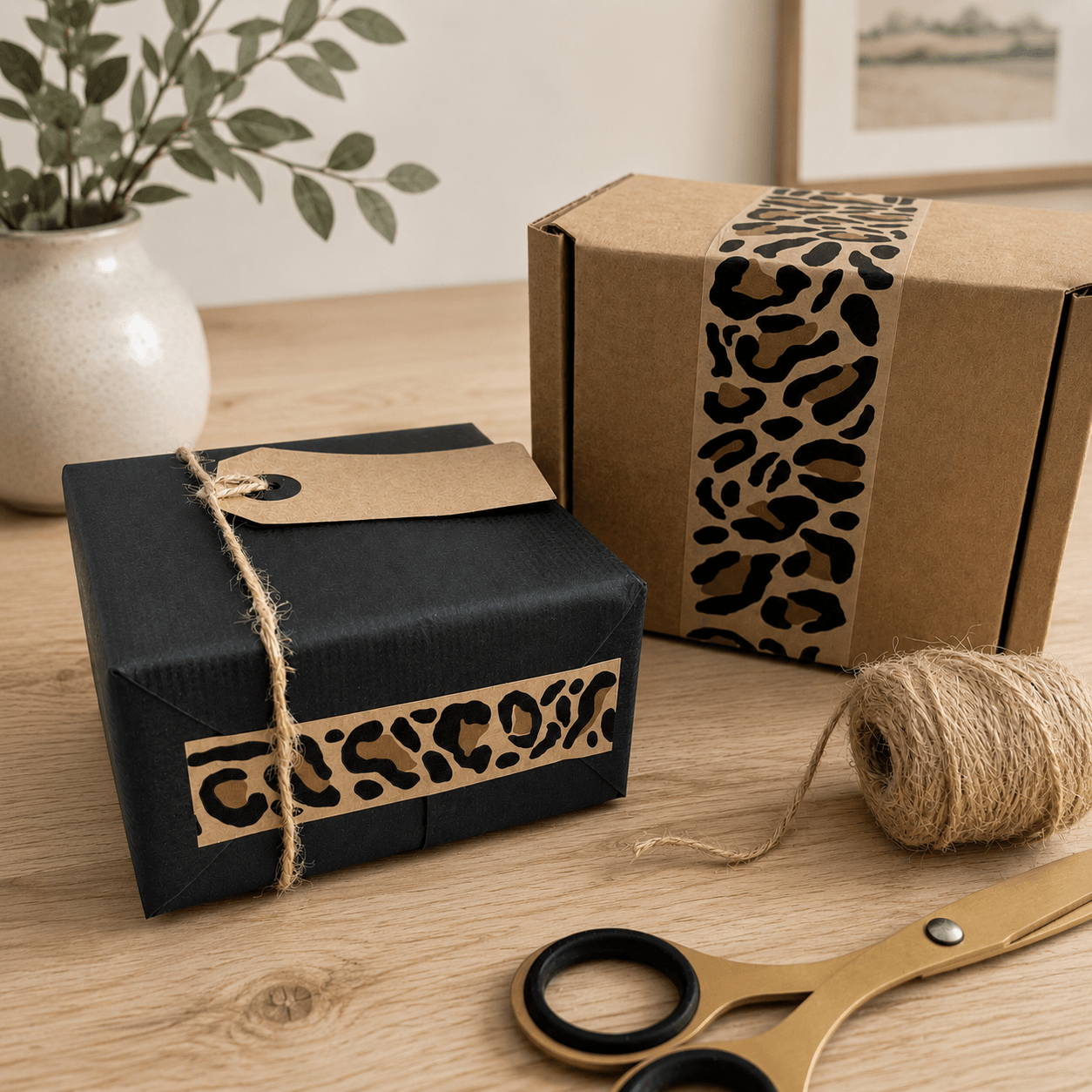 Leopard Print Paper Packing Tape, 50mm x 50m, Brown/Black - Image 2