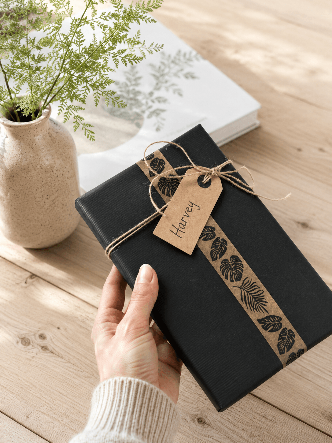 Tropical Palm Leaf Paper Gift Wrap Tape, 25mm x 50m - Image 3